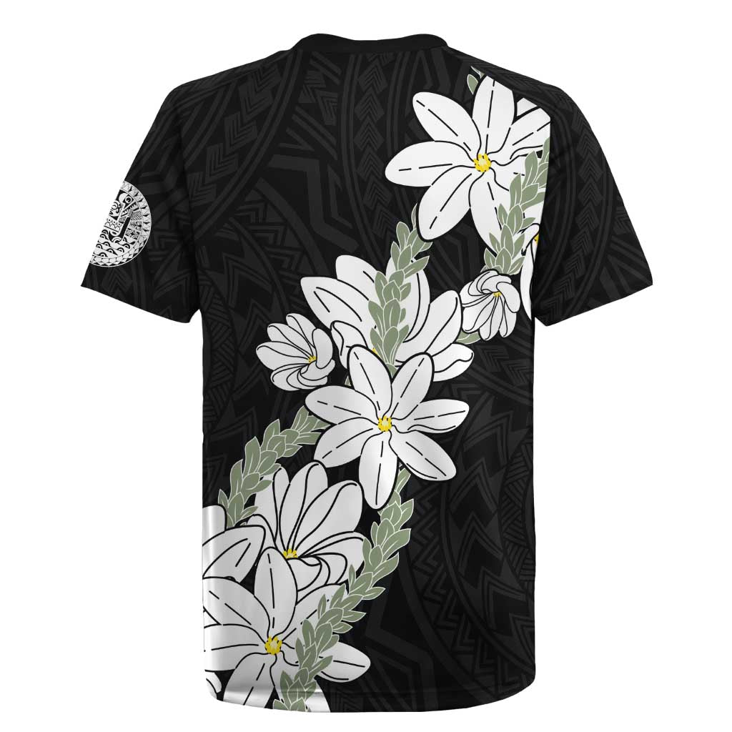 Ia Orana Tahiti Tiare Rugby Jersey Black Lei - Polynesian Pride