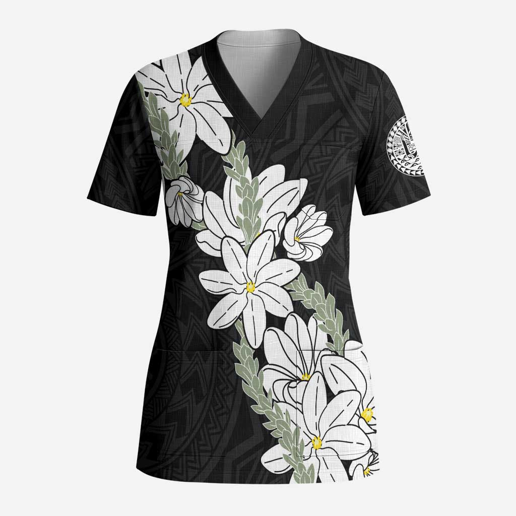 Ia Orana Tahiti Tiare Scrub Top Black Lei LT7 Adult Black - Polynesian Pride