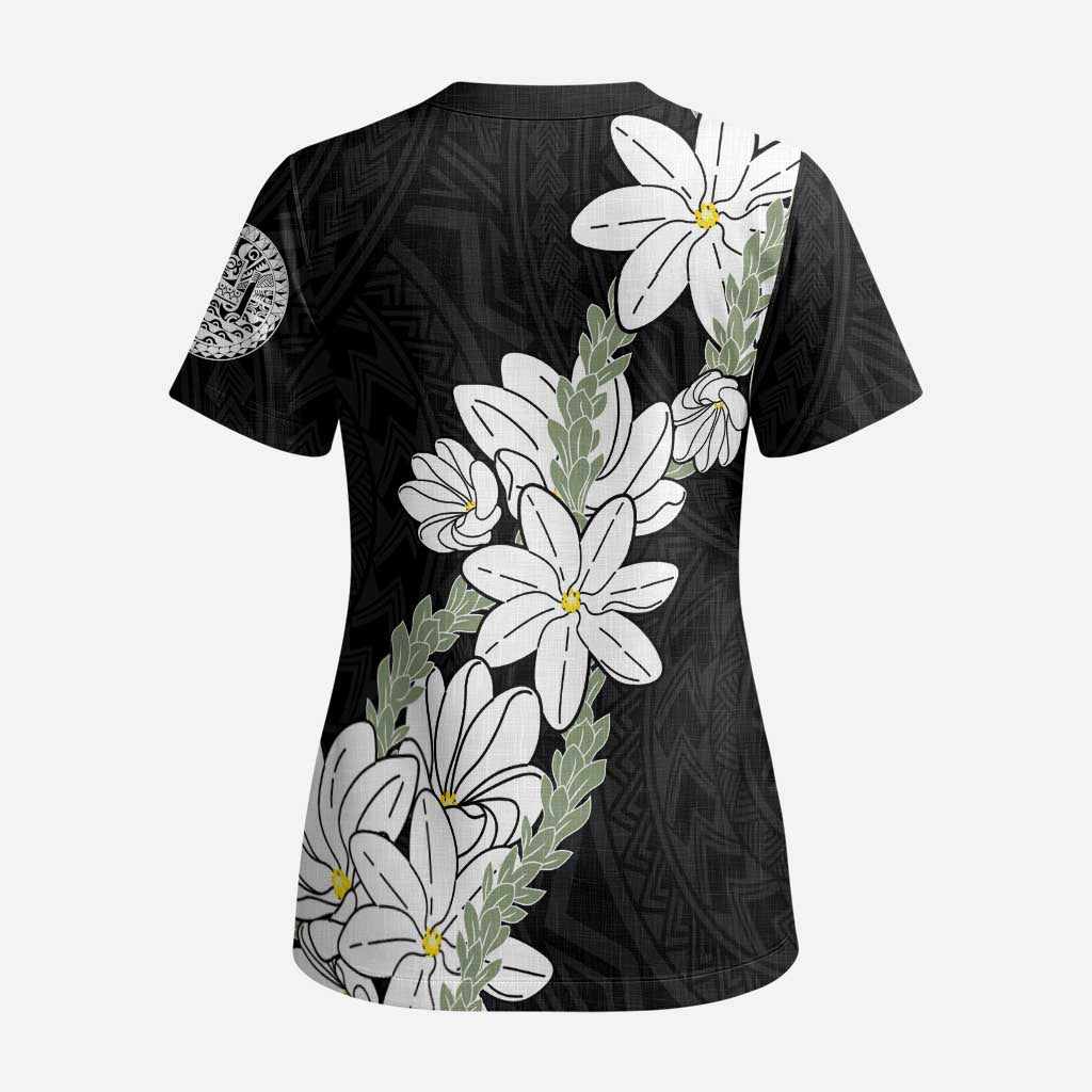 Ia Orana Tahiti Tiare Scrub Top Black Lei - Polynesian Pride