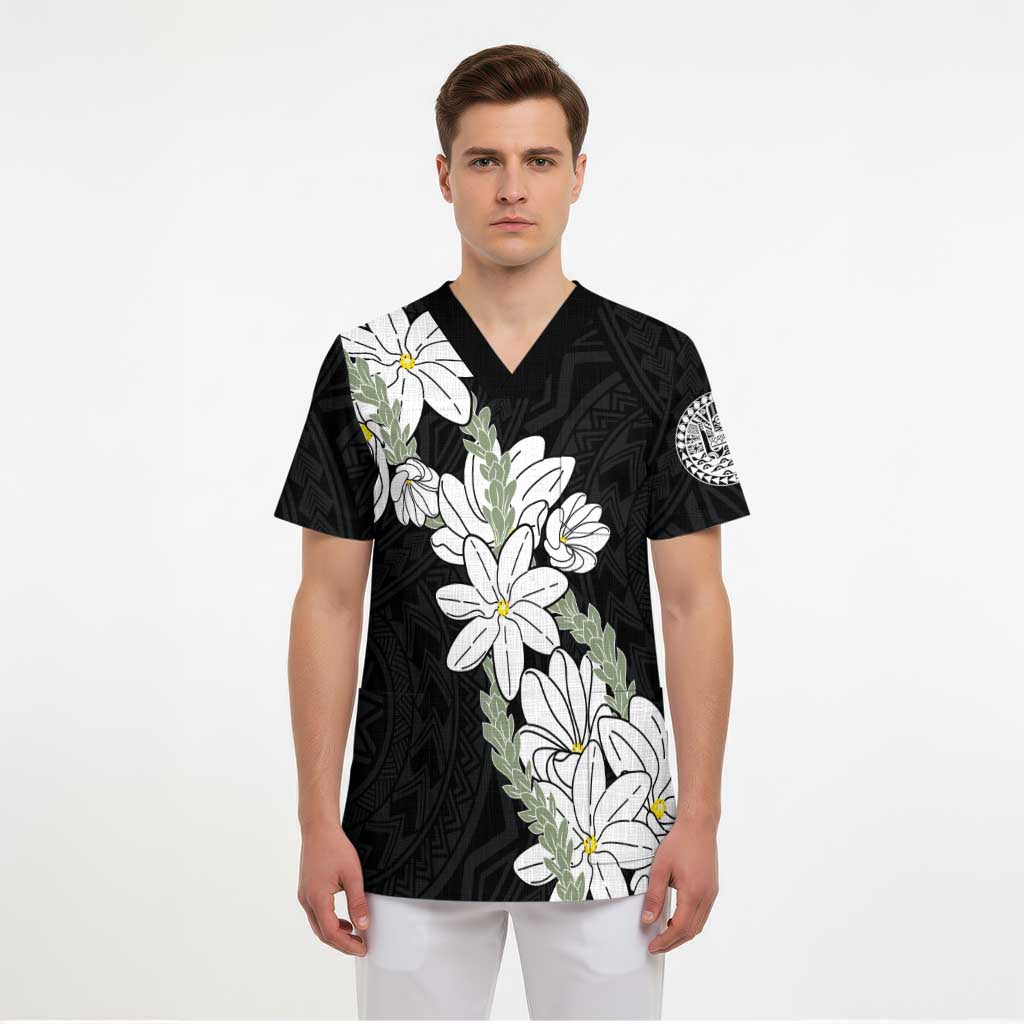 Ia Orana Tahiti Tiare Scrub Top Black Lei - Polynesian Pride