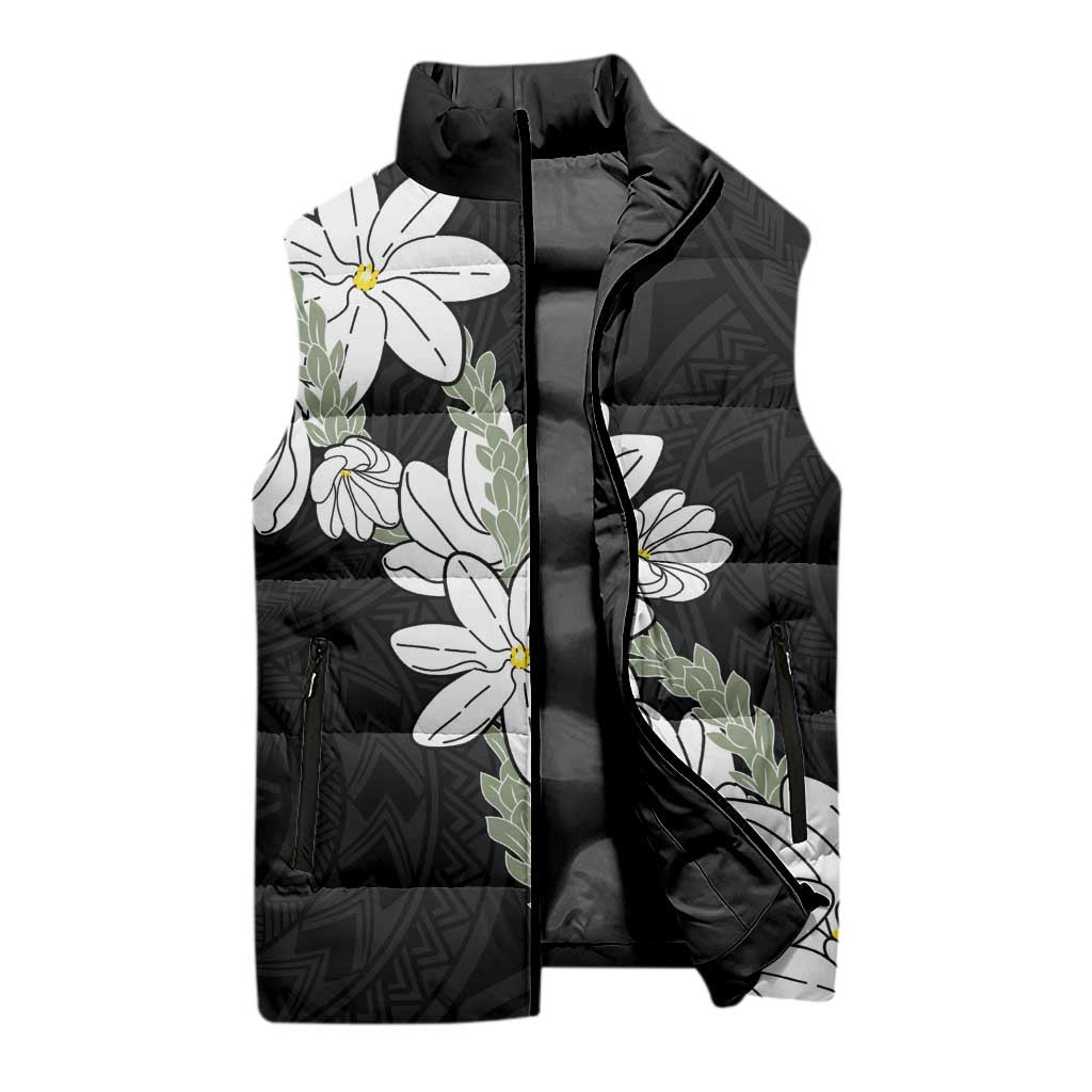Ia Orana Tahiti Tiare Sleeveless Puffer Jacket Black Lei - Polynesian Pride