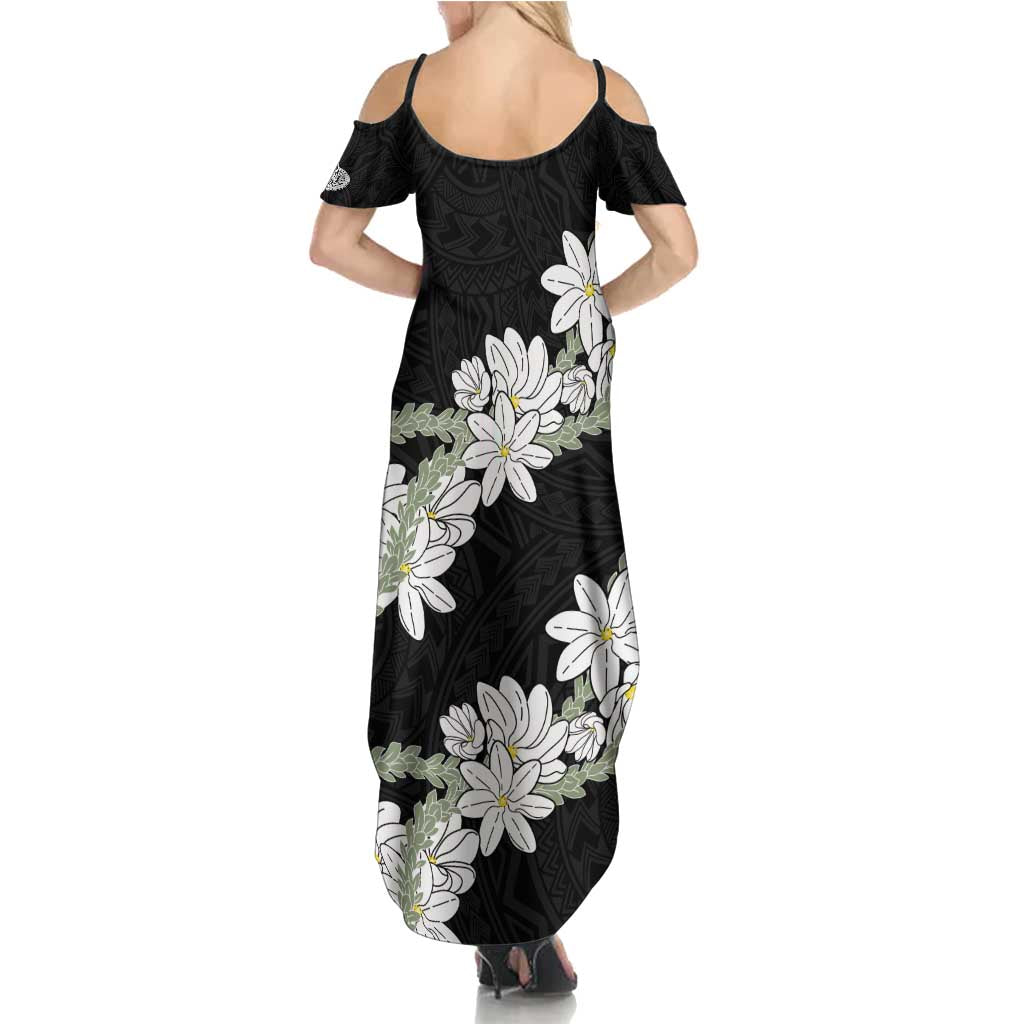 Ia Orana Tahiti Tiare Summer Maxi Dress Black Lei - Polynesian Pride