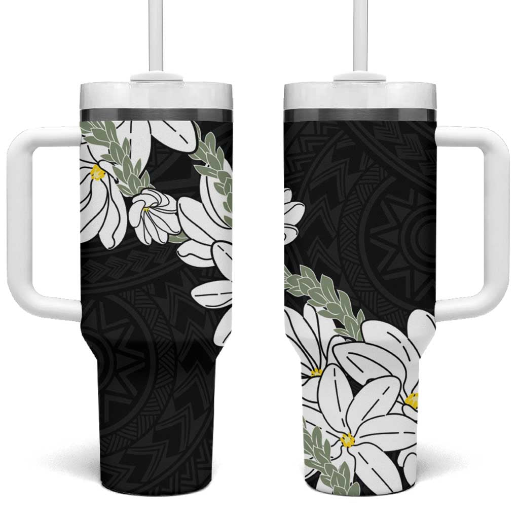 Ia Orana Tahiti Tiare Tumbler With Handle Black Lei - Polynesian Pride