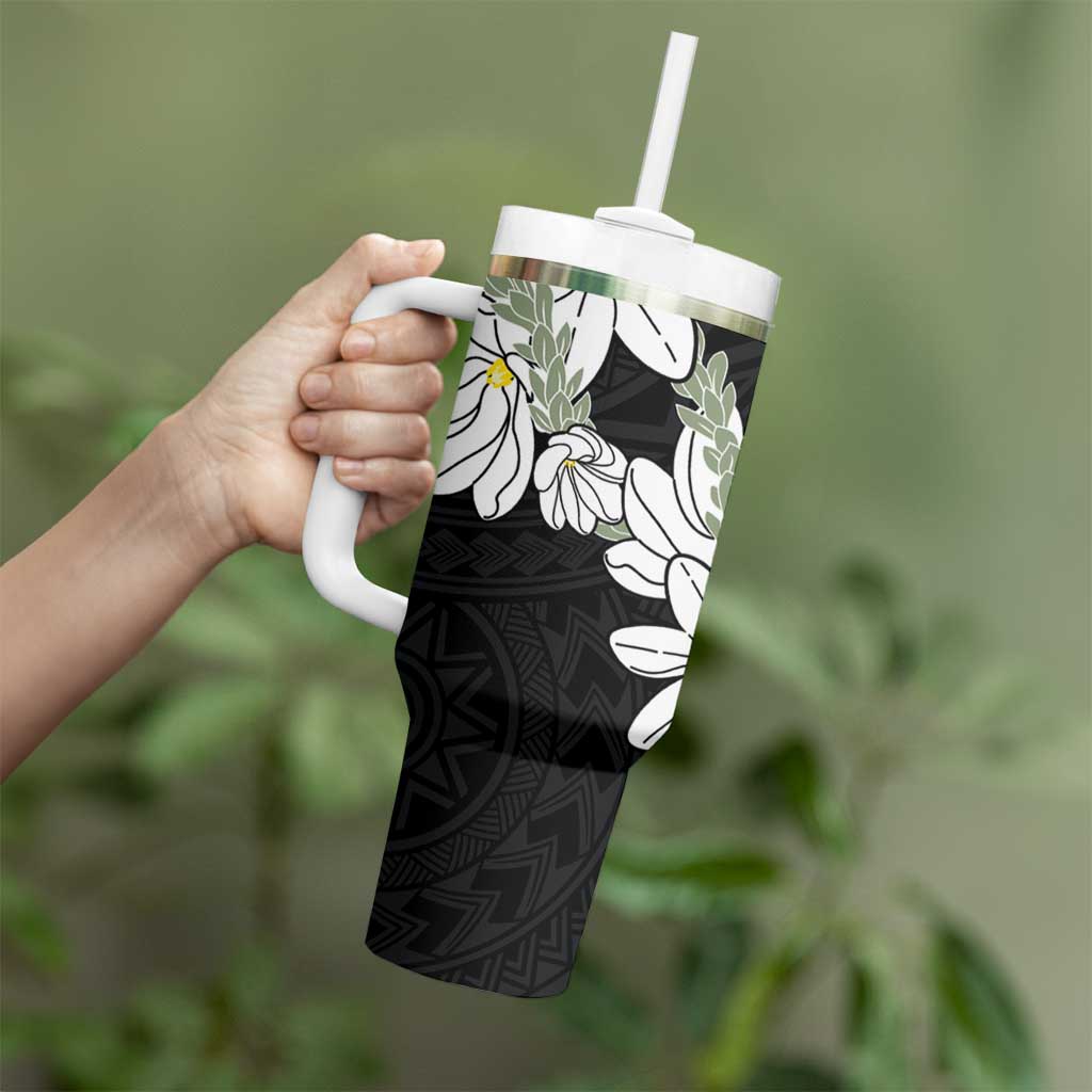 Ia Orana Tahiti Tiare Tumbler With Handle Black Lei - Polynesian Pride