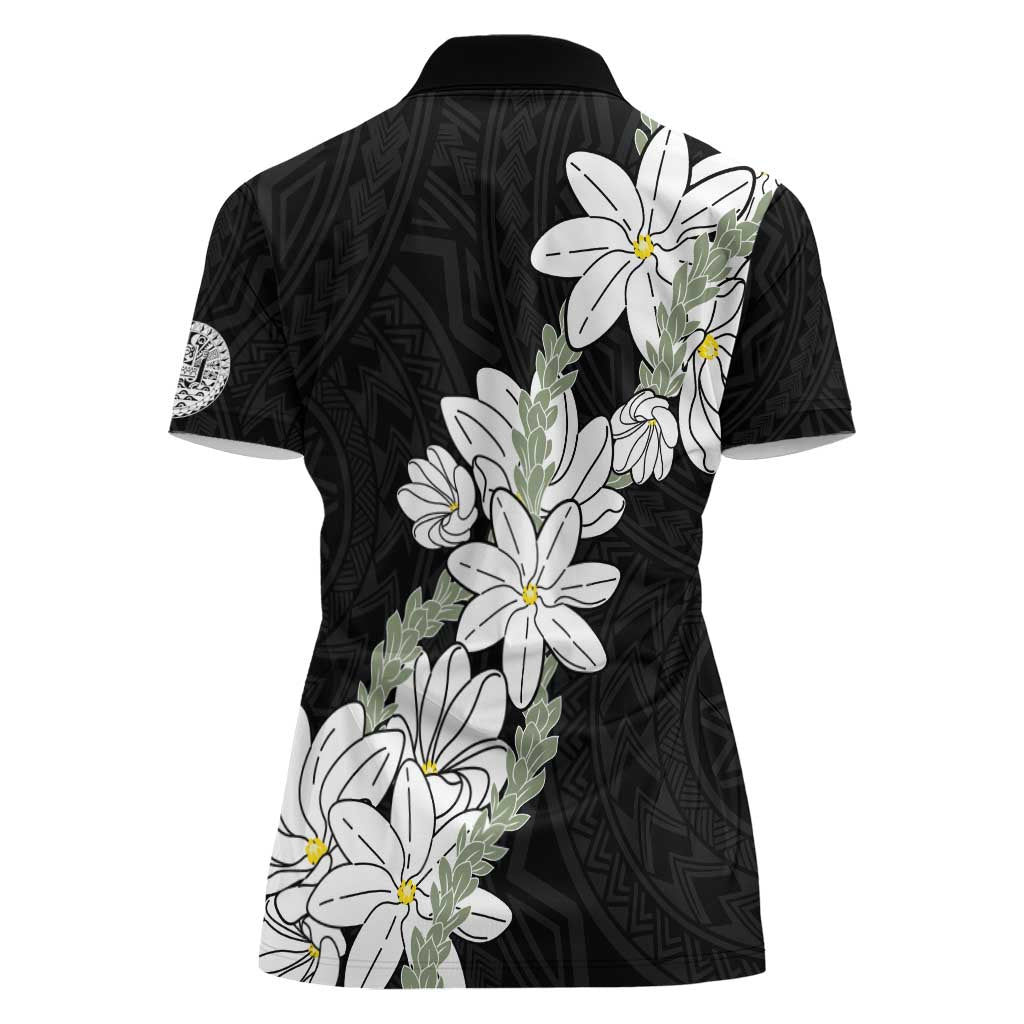 Ia Orana Tahiti Tiare Women Polo Shirt Black Lei - Polynesian Pride