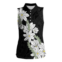 Ia Orana Tahiti Tiare Women Sleeveless Polo Shirt Black Lei - Polynesian Pride