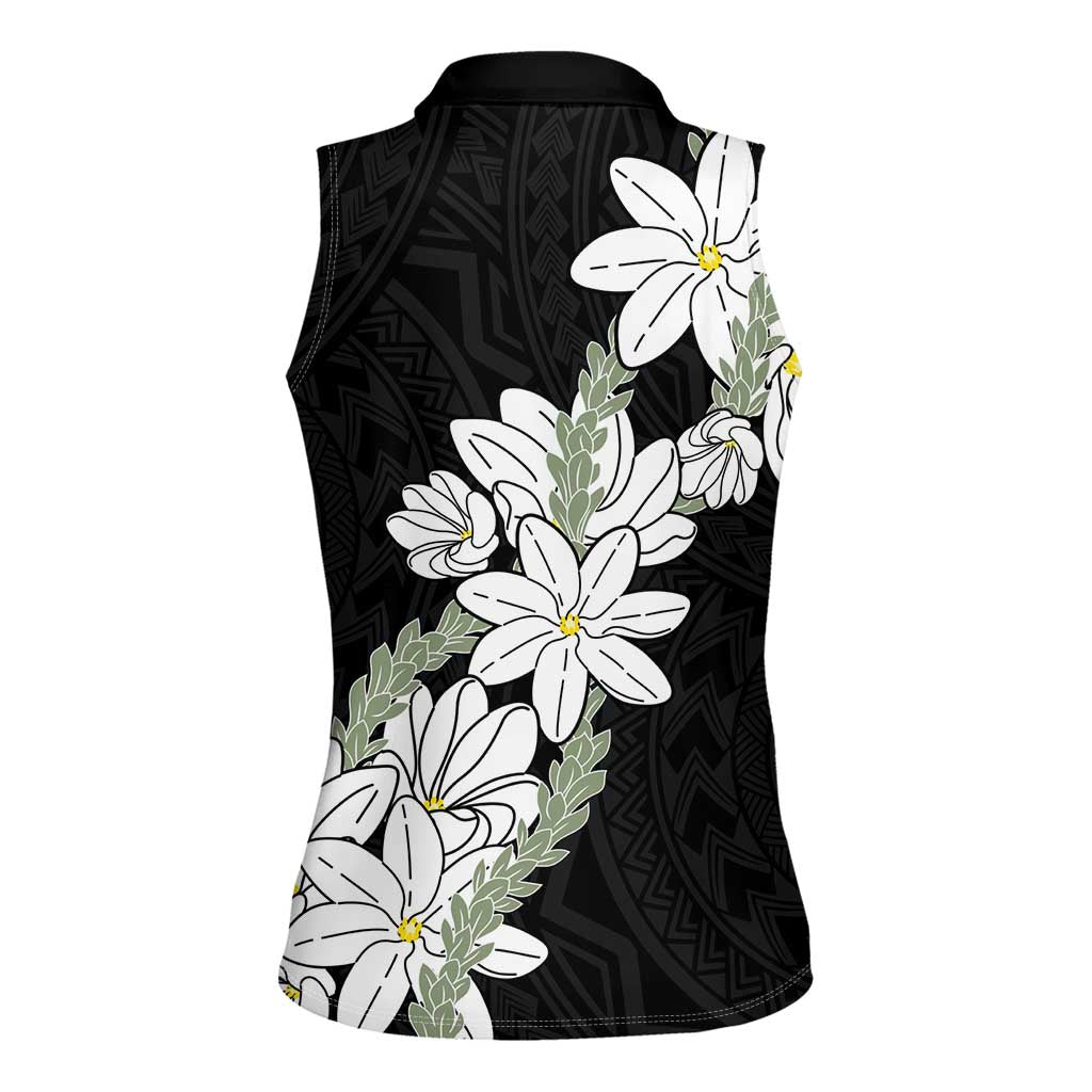 Ia Orana Tahiti Tiare Women Sleeveless Polo Shirt Black Lei - Polynesian Pride