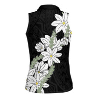 Ia Orana Tahiti Tiare Women Sleeveless Polo Shirt Black Lei - Polynesian Pride
