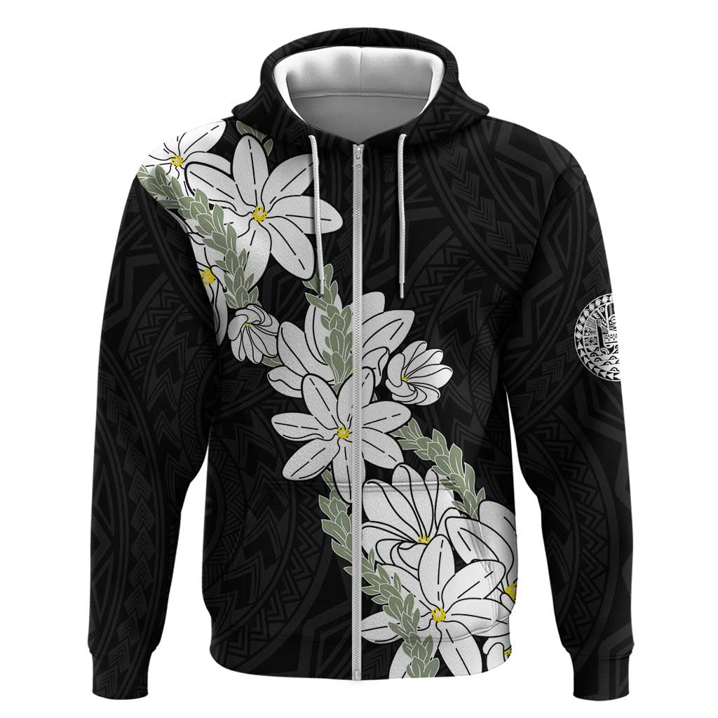 Ia Orana Tahiti Tiare Zip Hoodie Black Lei LT7 Zip Hoodie Black - Polynesian Pride