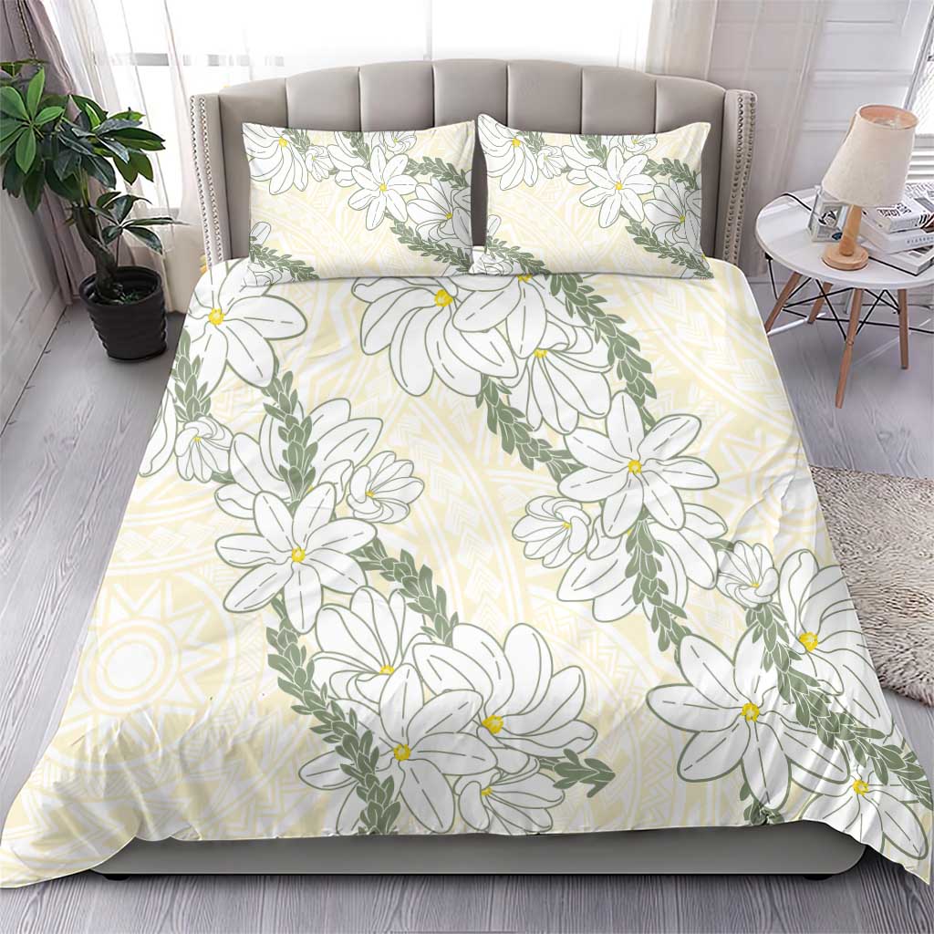 Ia Orana Tahiti Tiare Bedding Set Lemon Yellow Lei - Polynesian Pride