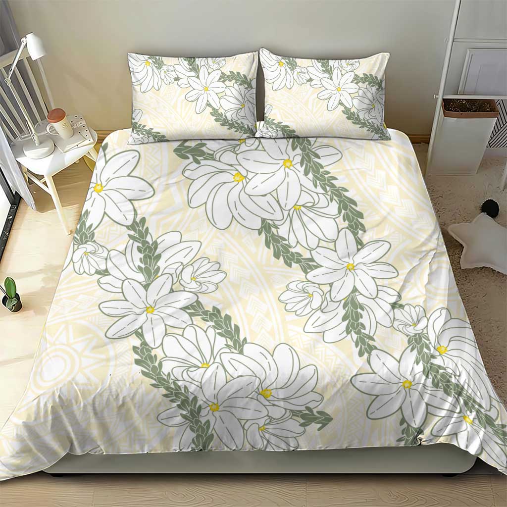 Ia Orana Tahiti Tiare Bedding Set Lemon Yellow Lei - Polynesian Pride