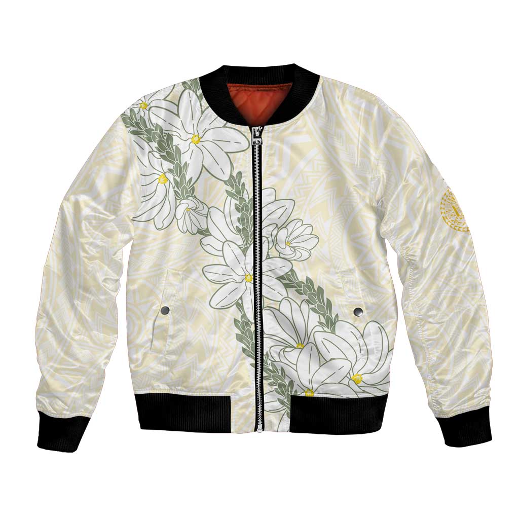 Ia Orana Tahiti Tiare Bomber Jacket Lemon Yellow Lei LT7 Unisex Lemon - Polynesian Pride