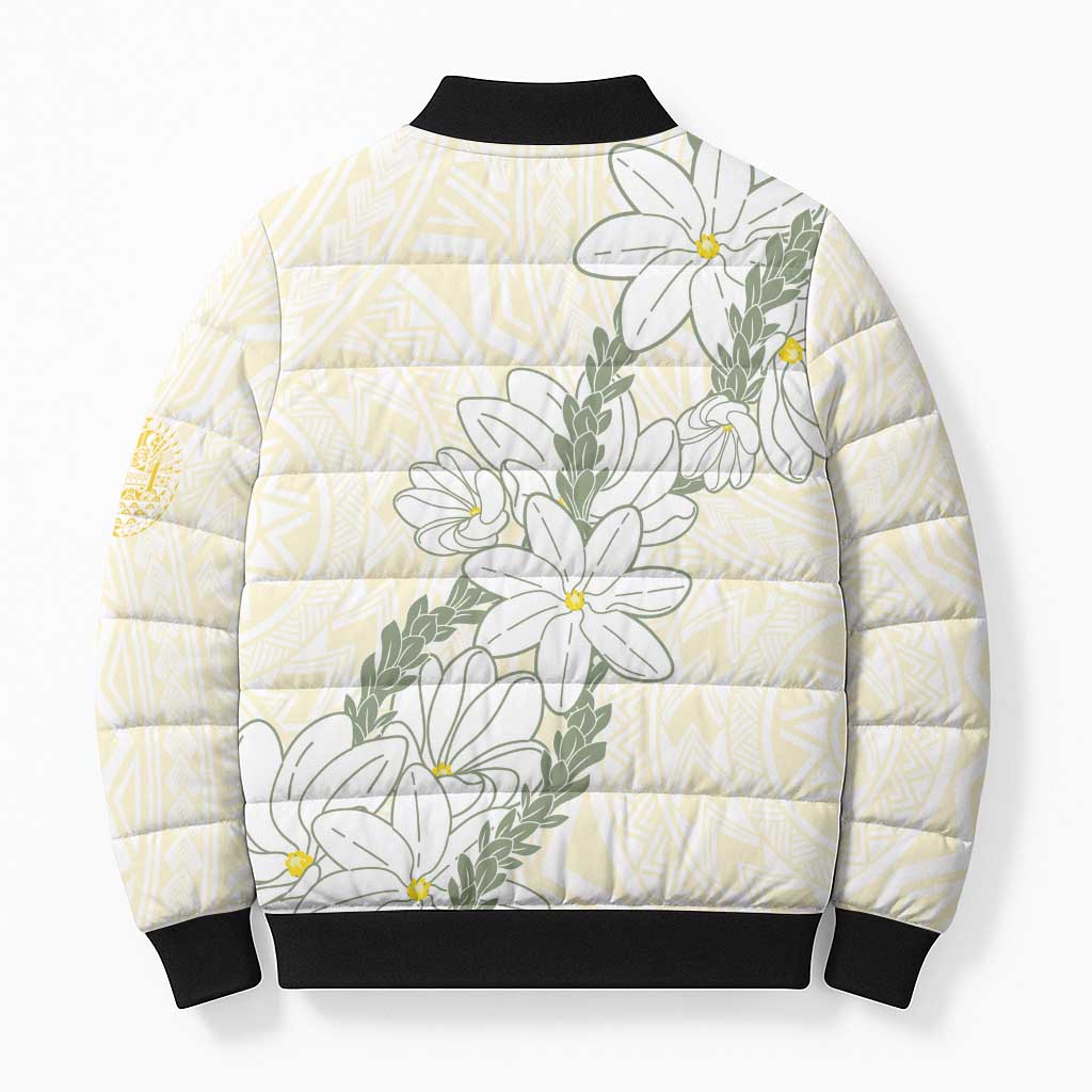 Ia Orana Tahiti Tiare Bomber Puffer Jacket Lemon Yellow Lei - Polynesian Pride
