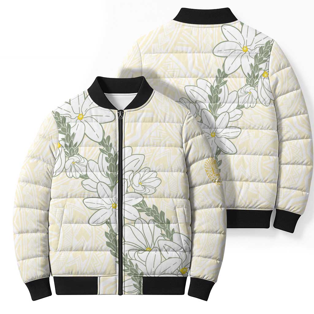 Ia Orana Tahiti Tiare Bomber Puffer Jacket Lemon Yellow Lei - Polynesian Pride