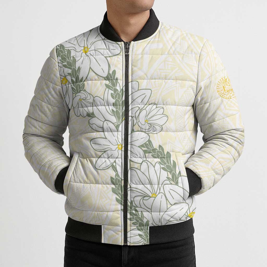 Ia Orana Tahiti Tiare Bomber Puffer Jacket Lemon Yellow Lei - Polynesian Pride