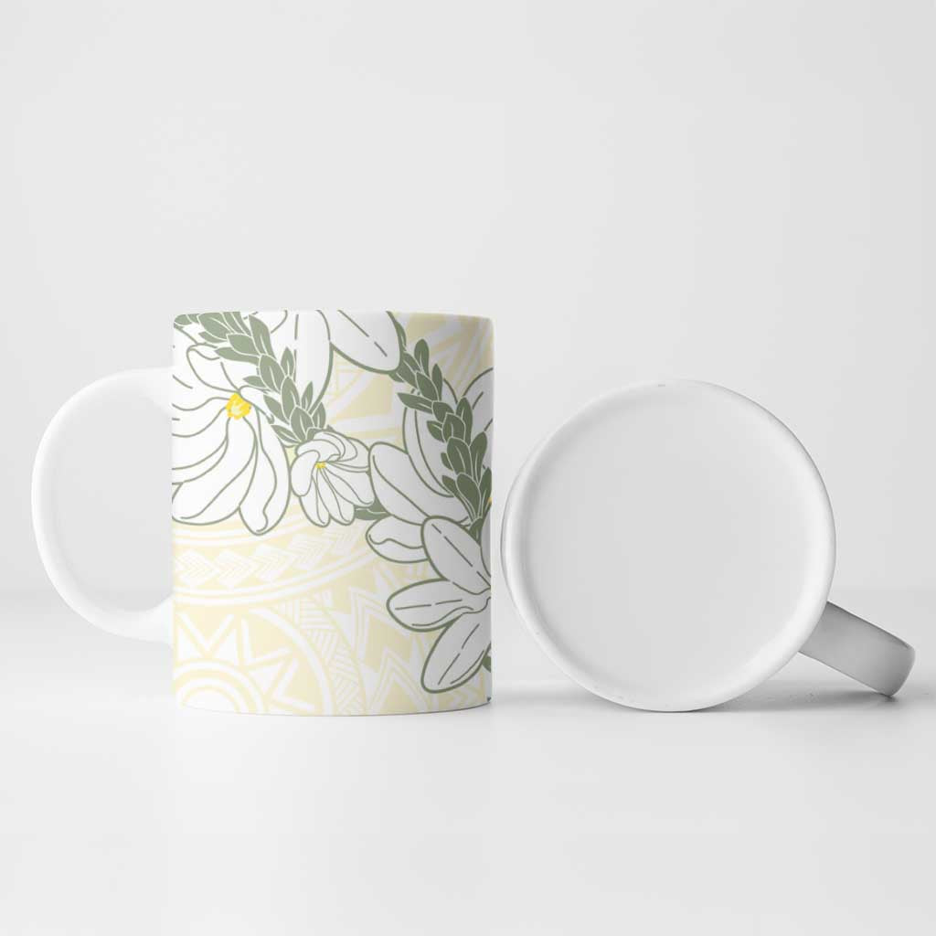 Ia Orana Tahiti Tiare Ceramic Mug Lemon Yellow Lei - Polynesian Pride