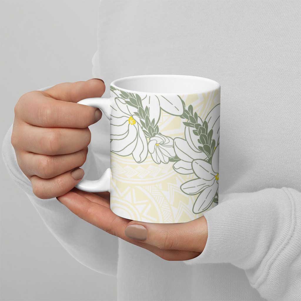 Ia Orana Tahiti Tiare Ceramic Mug Lemon Yellow Lei - Polynesian Pride