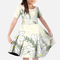 Ia Orana Tahiti Tiare Family Matching Long Sleeve Bodycon Dress and Hawaiian Shirt Lemon Yellow Lei - Polynesian Pride
