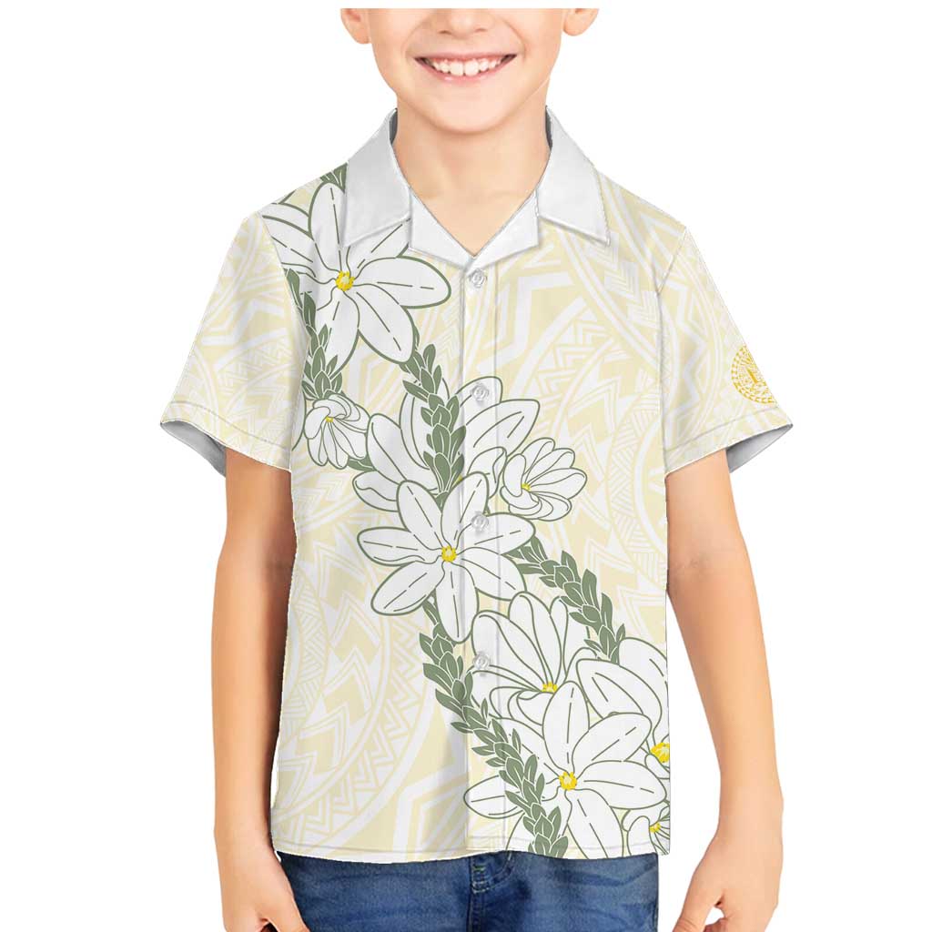 Ia Orana Tahiti Tiare Family Matching Mermaid Dress and Hawaiian Shirt Lemon Yellow Lei - Polynesian Pride