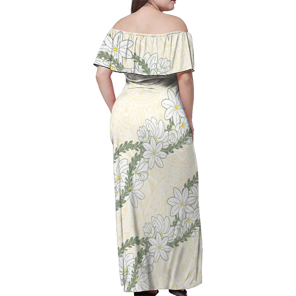 Ia Orana Tahiti Tiare Family Matching Off Shoulder Maxi Dress and Hawaiian Shirt Lemon Yellow Lei - Polynesian Pride