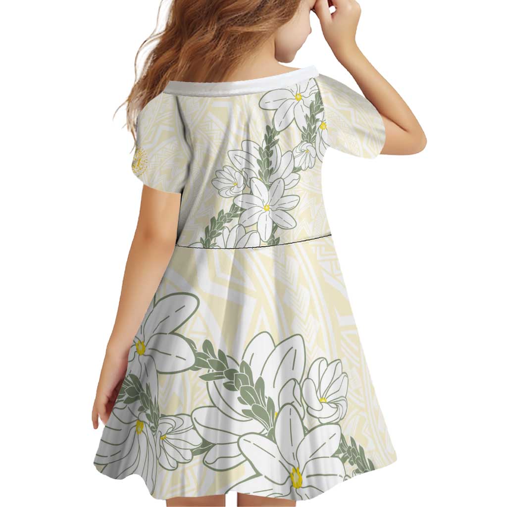 Ia Orana Tahiti Tiare Family Matching Off Shoulder Short Dress and Hawaiian Shirt Lemon Yellow Lei - Polynesian Pride