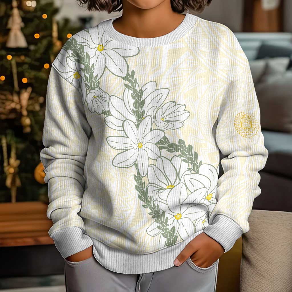 Ia Orana Tahiti Tiare Kid Ugly Christmas Sweater Lemon Yellow Lei - Polynesian Pride