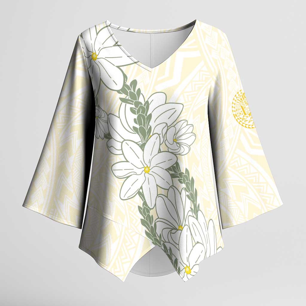 Ia Orana Tahiti Tiare Kimono Sleeve Blouse Lemon Yellow Lei - Polynesian Pride