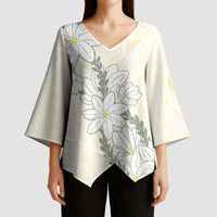 Ia Orana Tahiti Tiare Kimono Sleeve Blouse Lemon Yellow Lei - Polynesian Pride