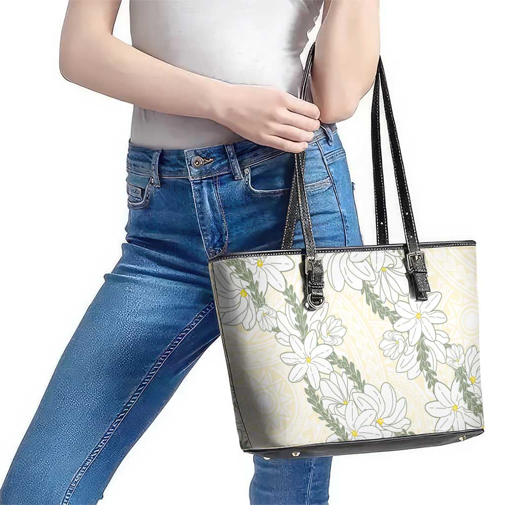 Ia Orana Tahiti Tiare Leather Tote Bag Lemon Yellow Lei - Polynesian Pride