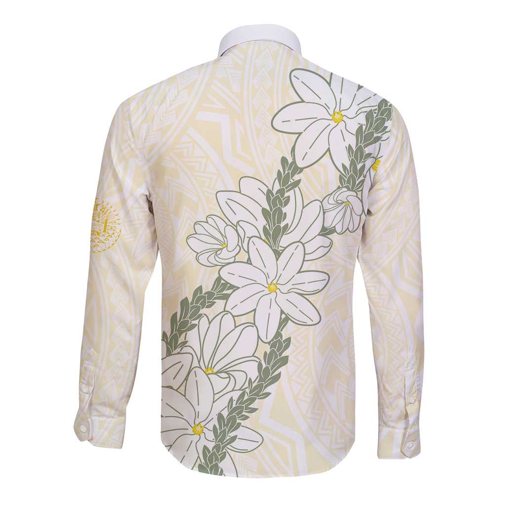Ia Orana Tahiti Tiare Long Sleeve Button Shirt Lemon Yellow Lei - Polynesian Pride