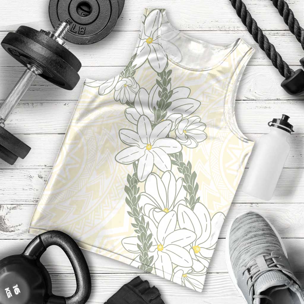 Ia Orana Tahiti Tiare Men Tank Top Lemon Yellow Lei - Polynesian Pride