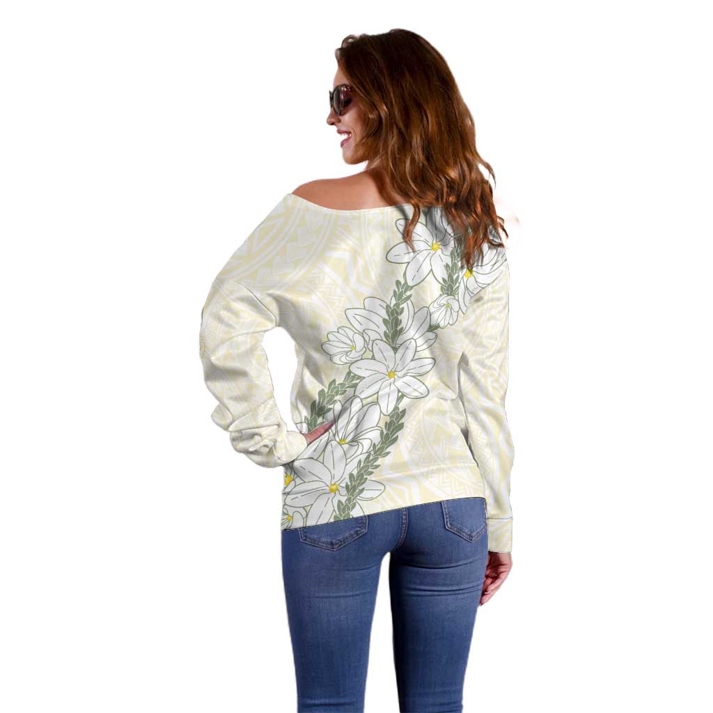 Ia Orana Tahiti Tiare Off Shoulder Sweater Lemon Yellow Lei - Polynesian Pride
