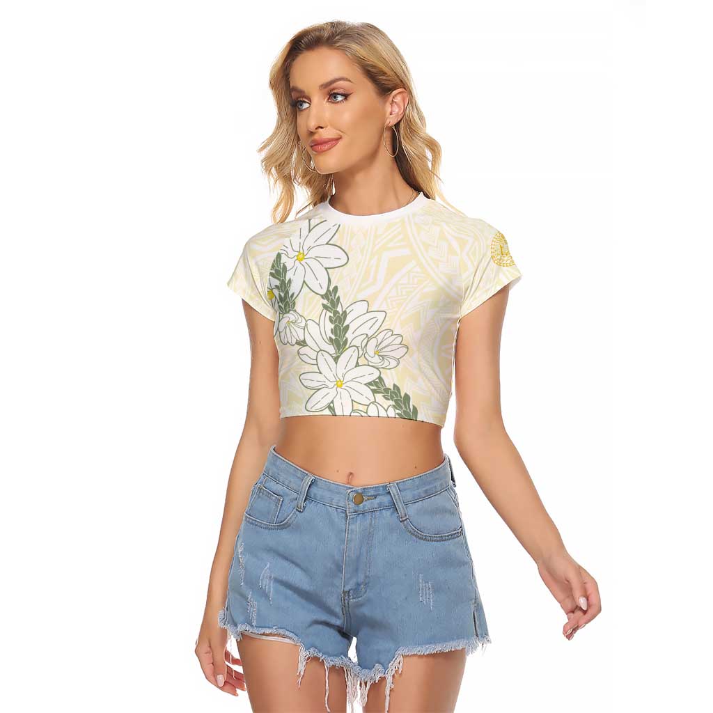 Ia Orana Tahiti Tiare Raglan Cropped T Shirt Lemon Yellow Lei LT7 Female Lemon - Polynesian Pride