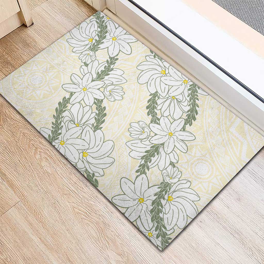 Ia Orana Tahiti Tiare Rubber Doormat Lemon Yellow Lei - Polynesian Pride