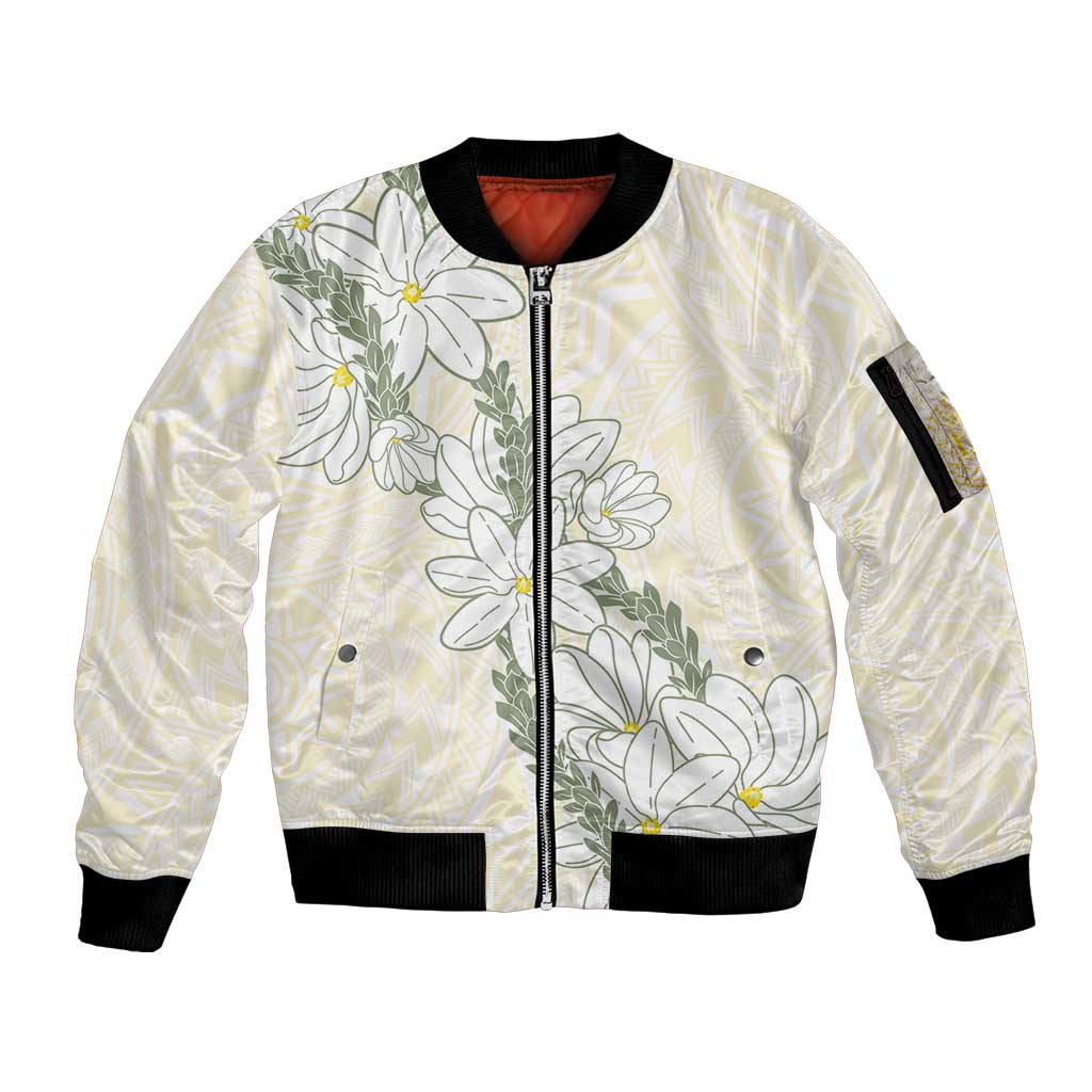 Ia Orana Tahiti Tiare Sleeve Zip Bomber Jacket Lemon Yellow Lei LT7 Unisex Lemon - Polynesian Pride