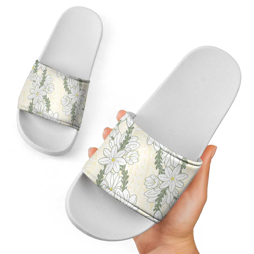 Ia Orana Tahiti Tiare Slide Sandals Lemon Yellow Lei - Polynesian Pride