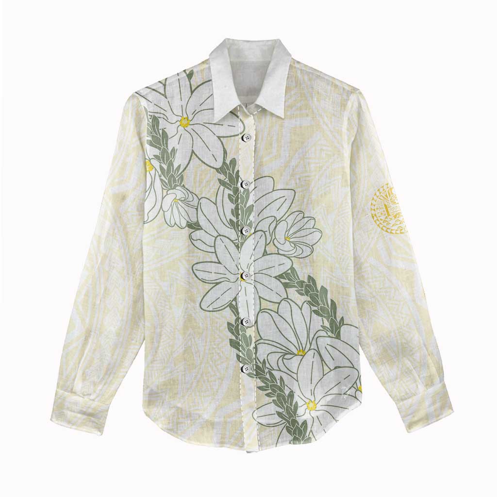 Ia Orana Tahiti Tiare Women Casual Shirt Lemon Yellow Lei - Polynesian Pride