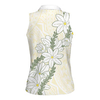 Ia Orana Tahiti Tiare Women Sleeveless Polo Shirt Lemon Yellow Lei - Polynesian Pride