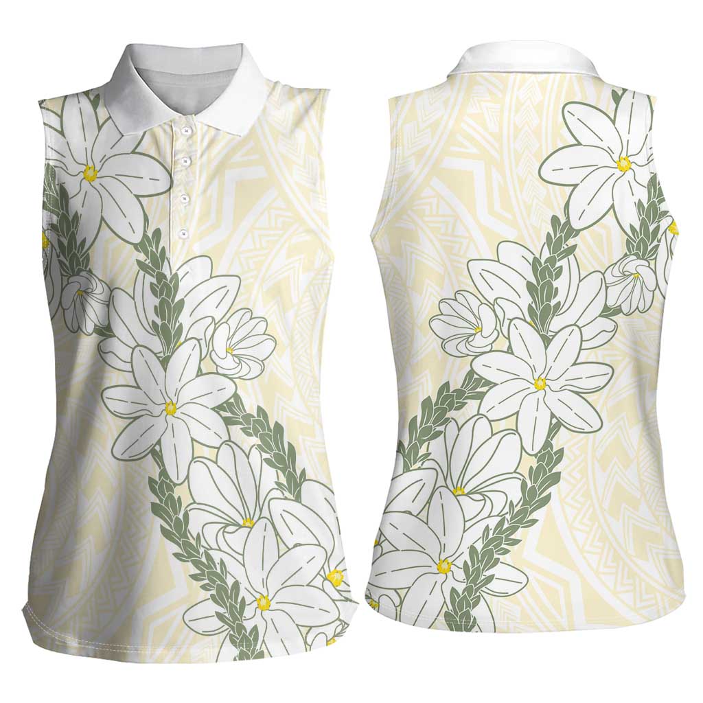 Ia Orana Tahiti Tiare Women Sleeveless Polo Shirt Lemon Yellow Lei - Polynesian Pride