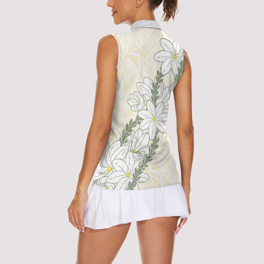 Ia Orana Tahiti Tiare Women Sleeveless Polo Shirt Lemon Yellow Lei - Polynesian Pride