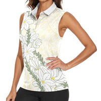 Ia Orana Tahiti Tiare Women Sleeveless Polo Shirt Lemon Yellow Lei - Polynesian Pride