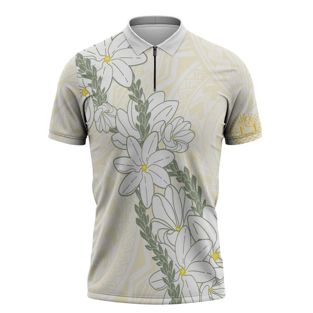 Ia Orana Tahiti Tiare Zipper Polo Shirt Lemon Yellow Lei - Polynesian Pride