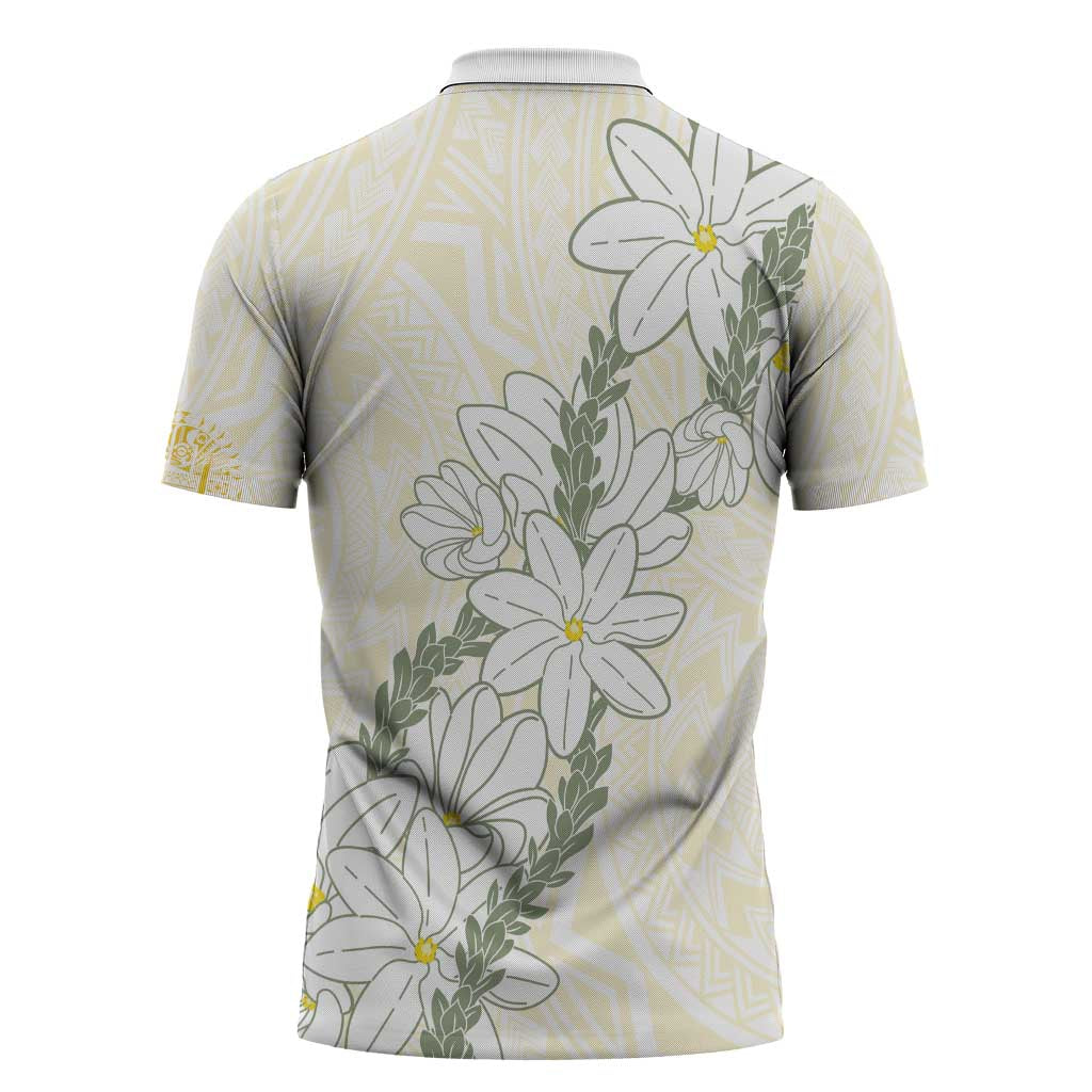 Ia Orana Tahiti Tiare Zipper Polo Shirt Lemon Yellow Lei - Polynesian Pride