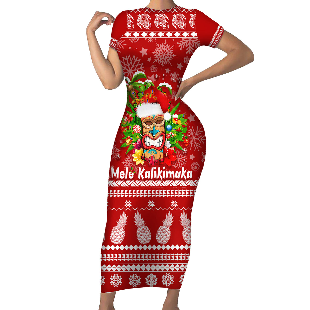 tiki christmas dress Merry Christmas Tiki Hawaiian Dress With Lace