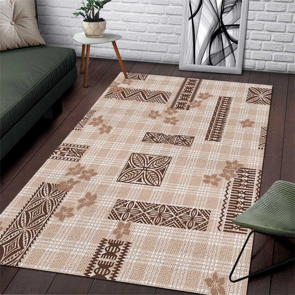 Hawaiian Quilt Tapa On Beige Palaka Motifs Area Rug