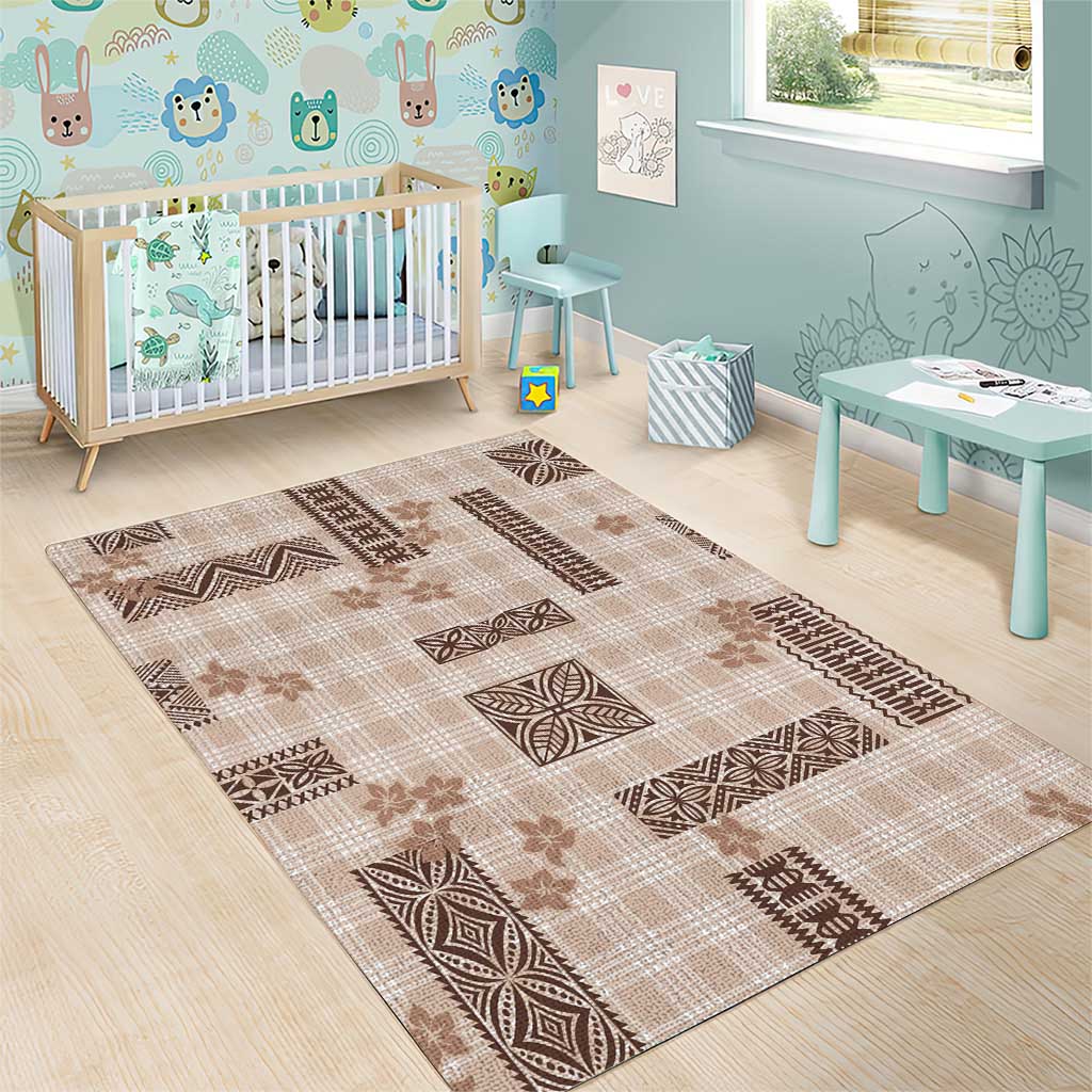 Hawaiian Quilt Tapa On Beige Palaka Motifs Area Rug