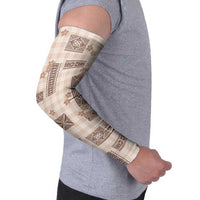 Hawaiian Quilt Tapa On Beige Palaka Motifs Arm Sleeves