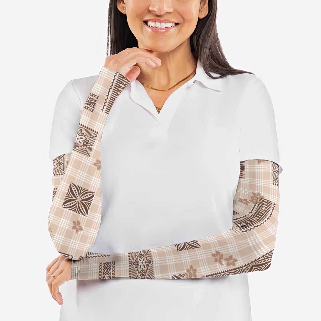 Hawaiian Quilt Tapa On Beige Palaka Motifs Arm Sleeves