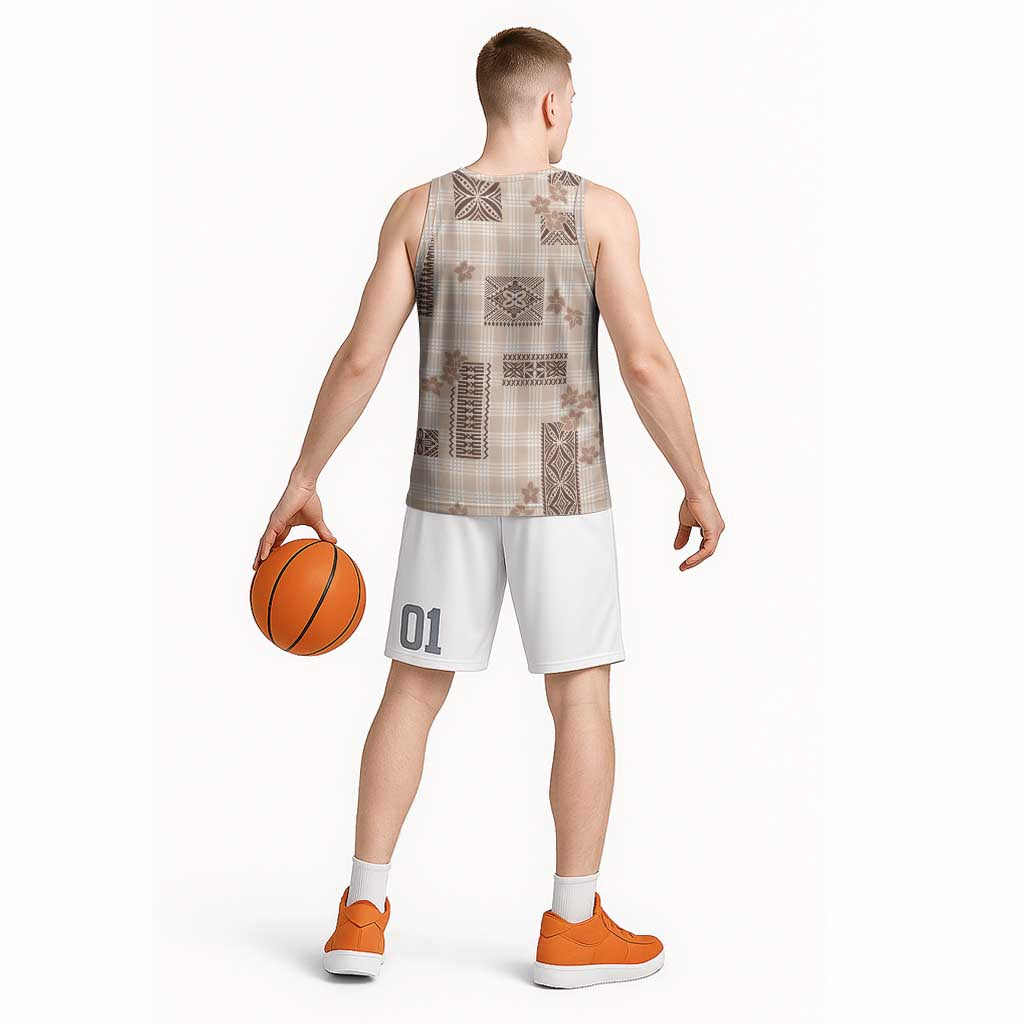 Hawaiian Quilt Tapa On Beige Palaka Motifs Basketball Jersey