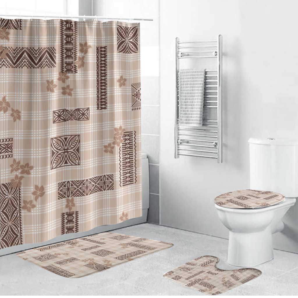 Hawaiian Quilt Tapa On Beige Palaka Motifs Bathroom Set